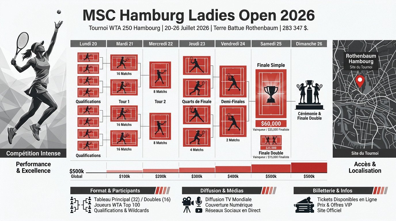 Calendrier officiel et informations clés du tournoi WTA 250 MSC Hamburg Ladies Open 2026