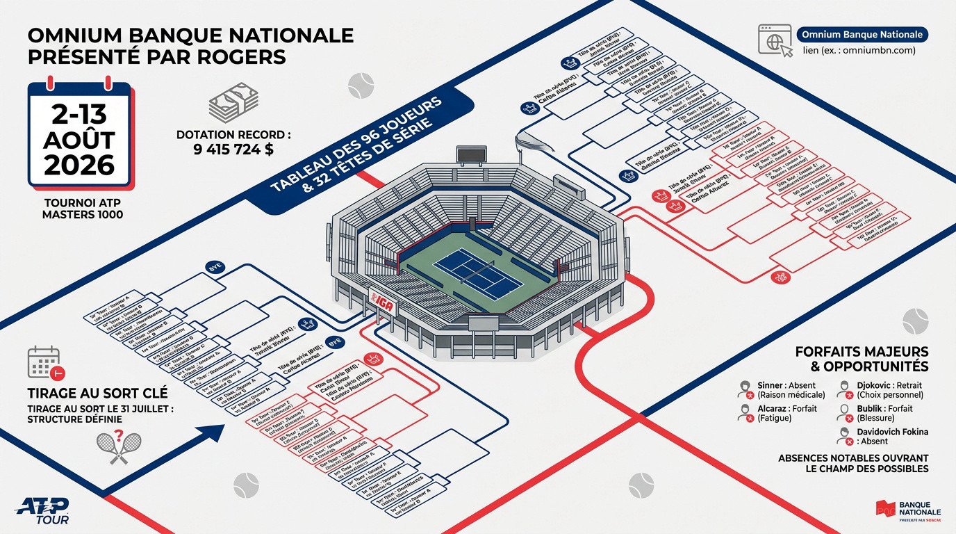 Tableau officiel et liste des forfaits pour l'Omnium Banque Nationale 2026 à Montréal