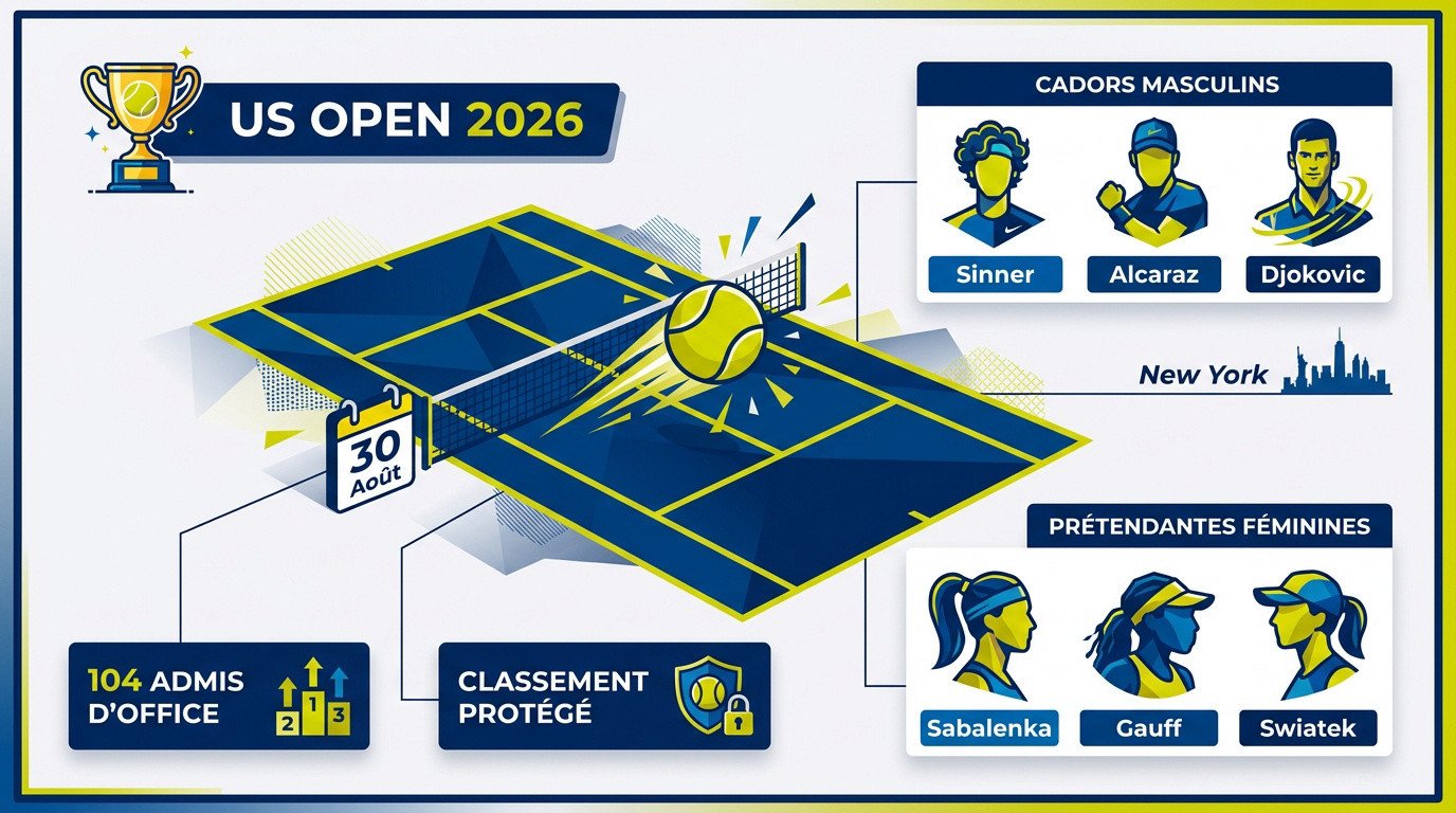Affiche officielle de l'US Open 2026 avec les têtes d'affiche Sinner et Sabalenka à New York