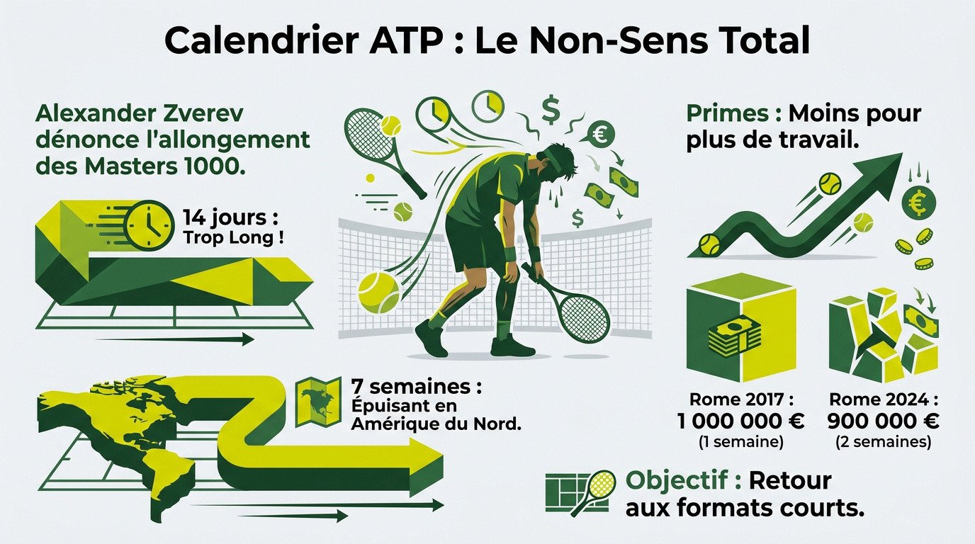 Alexander Zverev exprime son mécontentement sur le calendrier ATP et le format des tournois