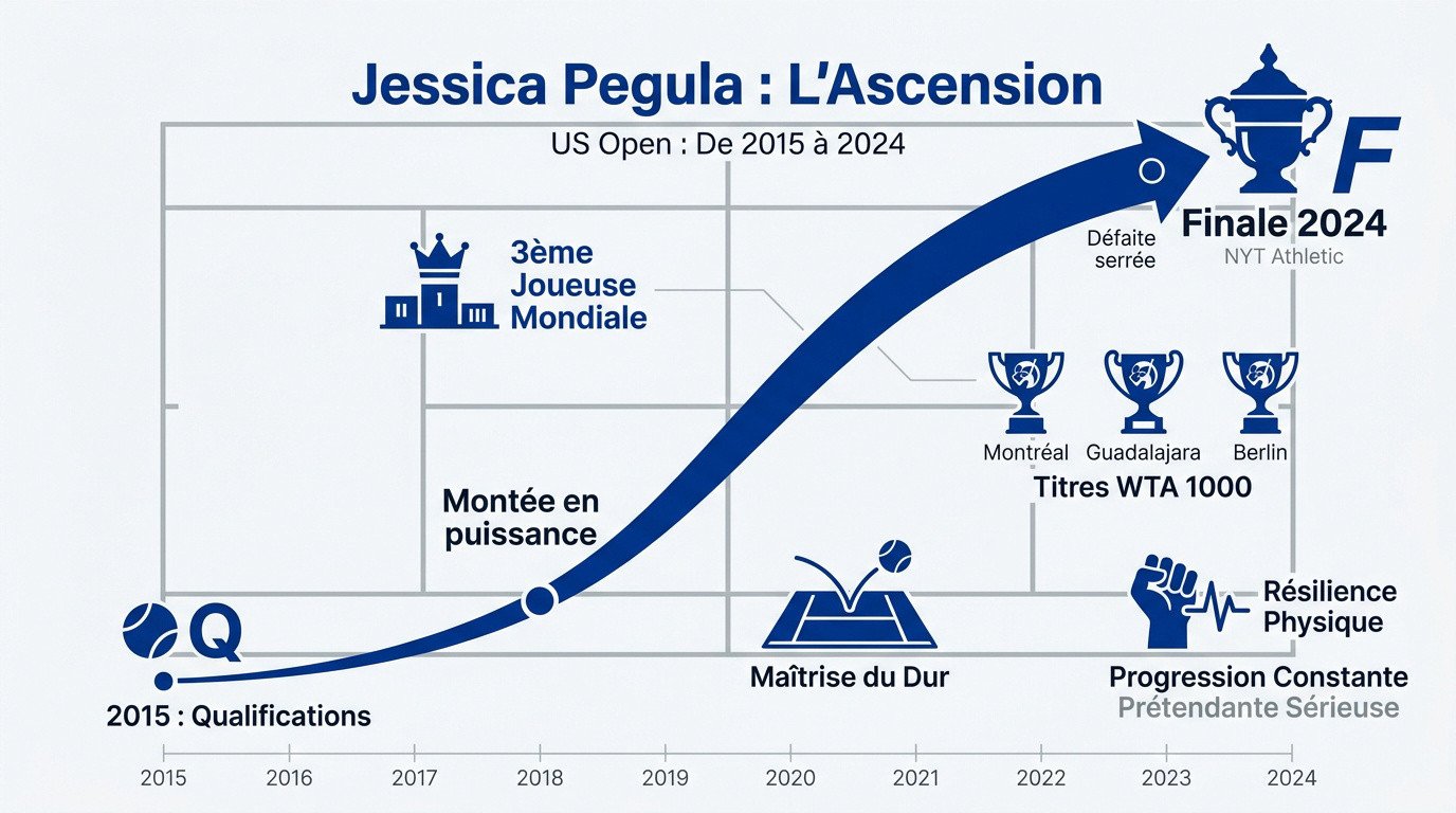 Jessica Pegula en action lors de l'US Open, illustrant son évolution de 2015 à 2024