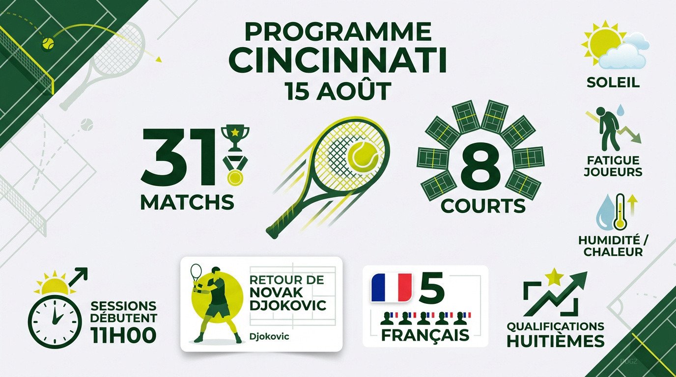 Affiche officielle du programme des matchs du Cincinnati Open pour la journée du 15 août