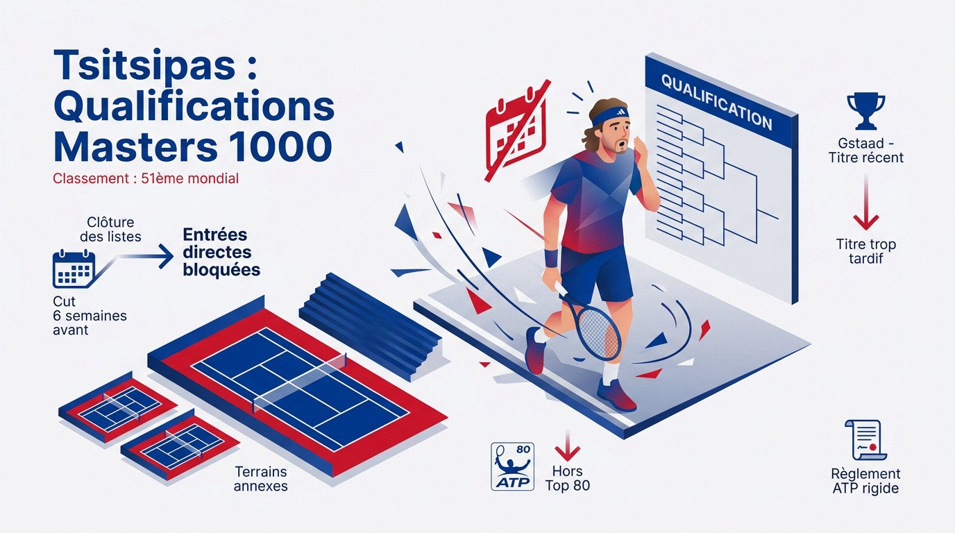 Stefanos Tsitsipas sur le court de tennis lors d'un tournoi Masters 1000