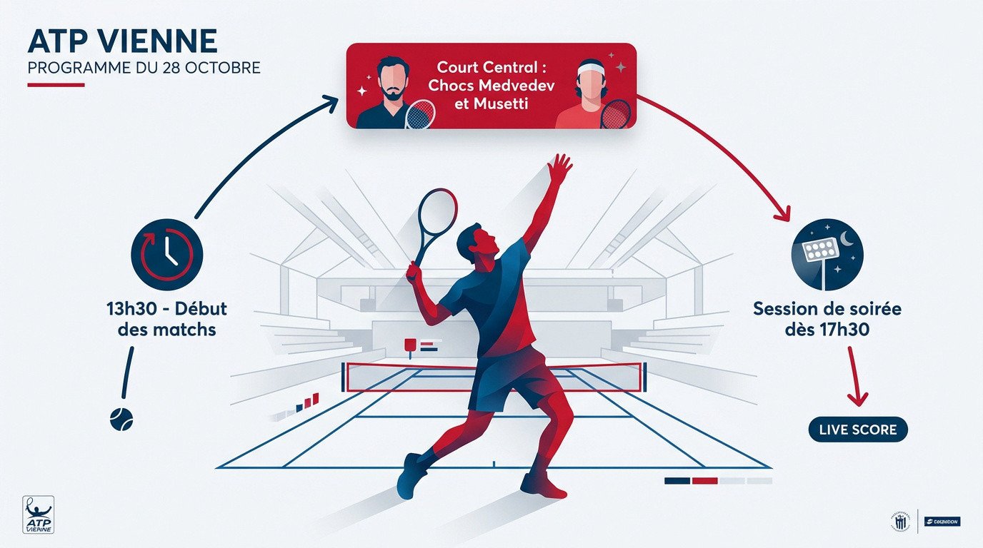 Infographie du programme des matchs ATP 500 Vienne du 28 octobre 2026