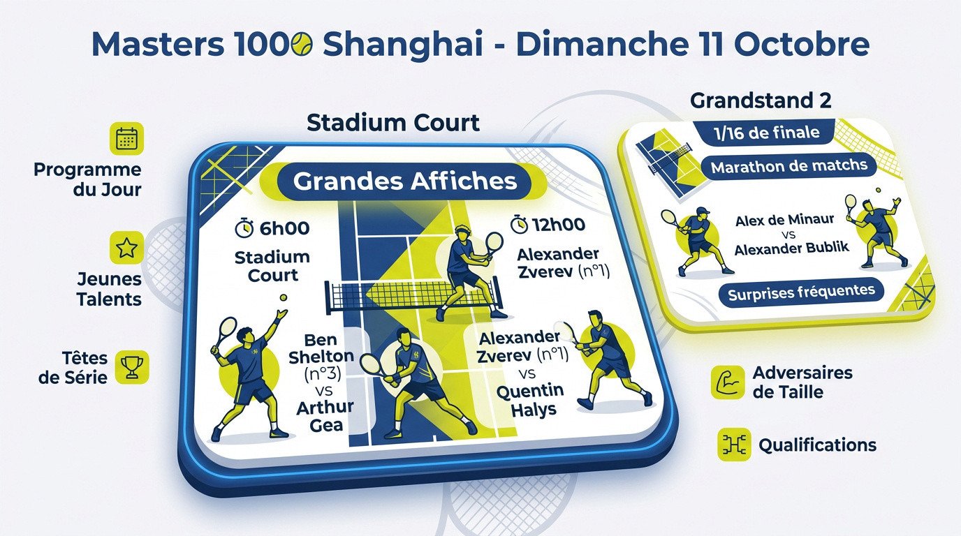 Affiche des matchs du Masters 1000 de Shanghai le dimanche 11 octobre