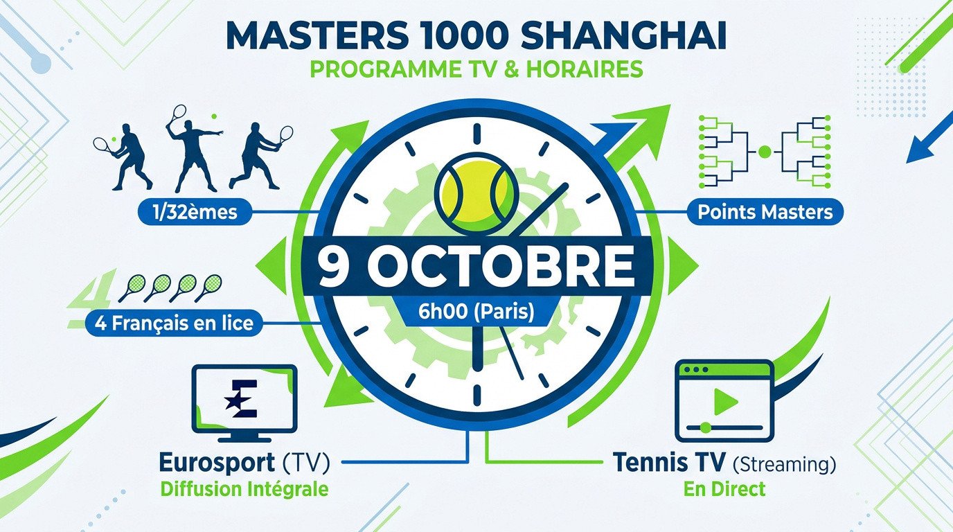 Affiche du programme TV du Masters 1000 de Shanghai pour le vendredi 9 octobre 2026