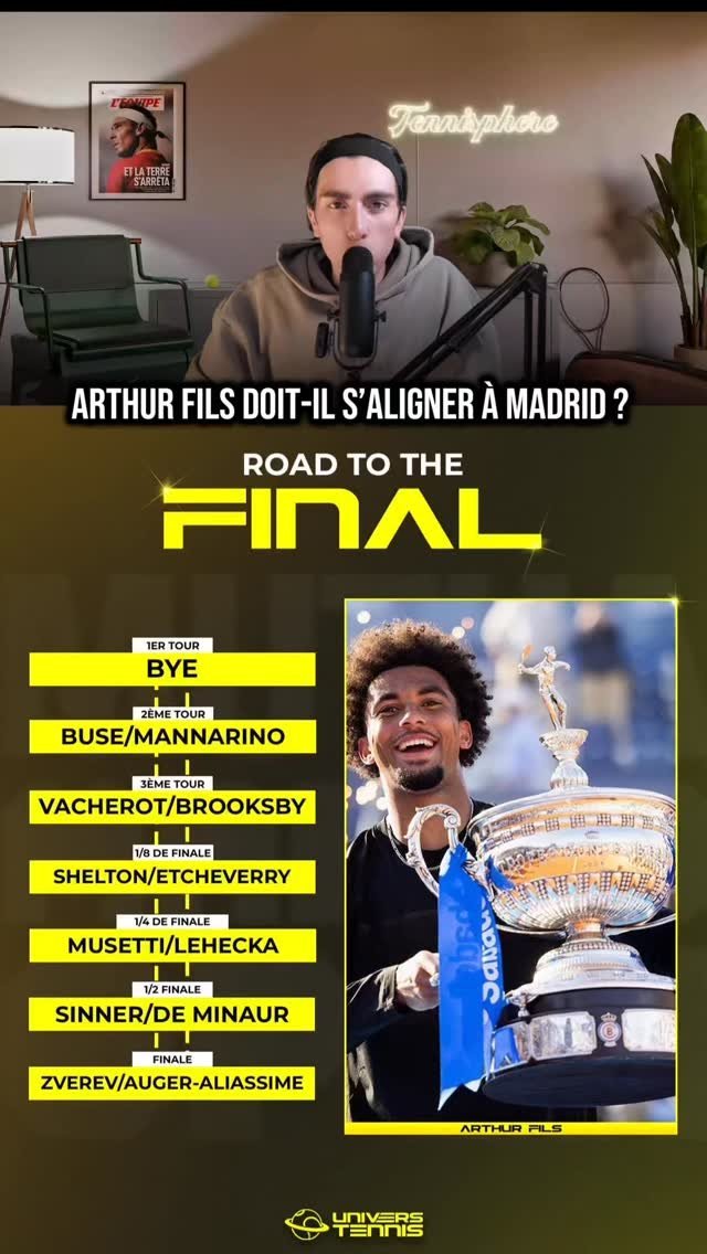 Après son titre à Barcelone, Arthur Fils devrait enchaîner avec le Masters 1000 de Madrid, un bon choix selon vous ? 👀