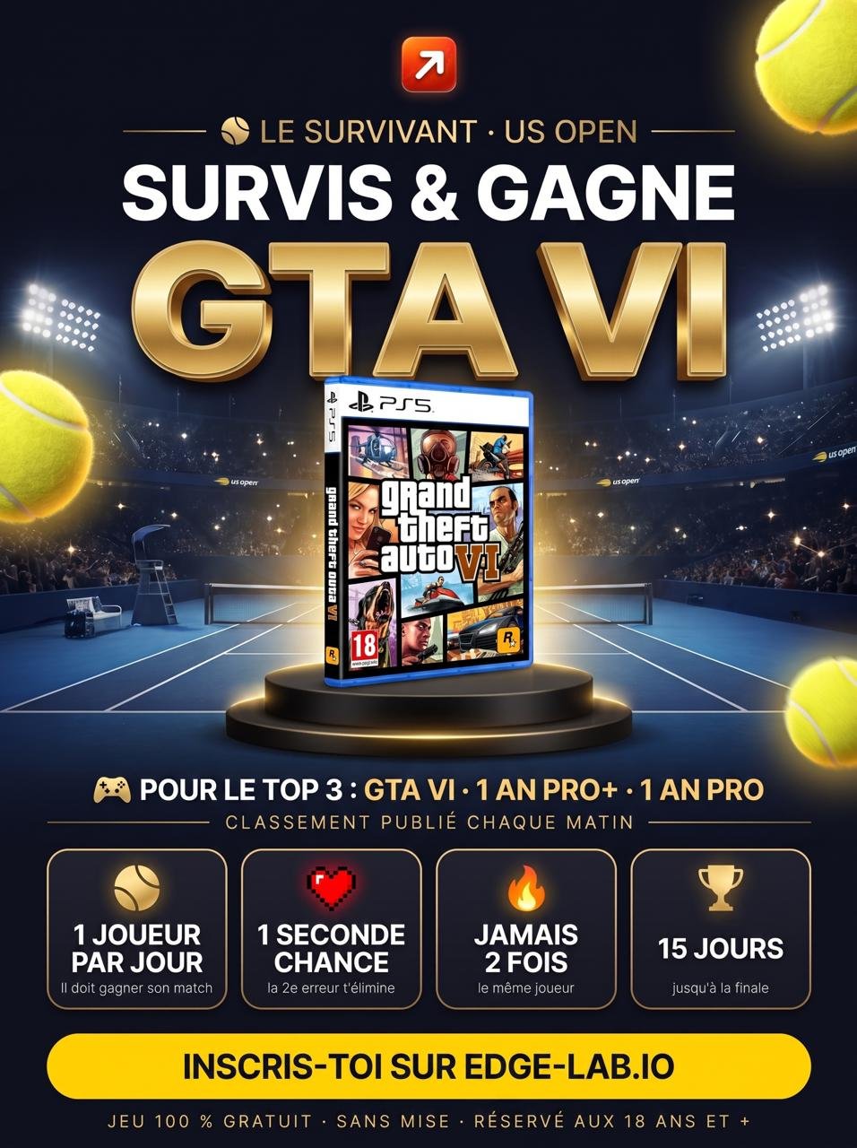 🎾 LE SURVIVANT : LE JEU DE L'US OPEN EST OUVERT !