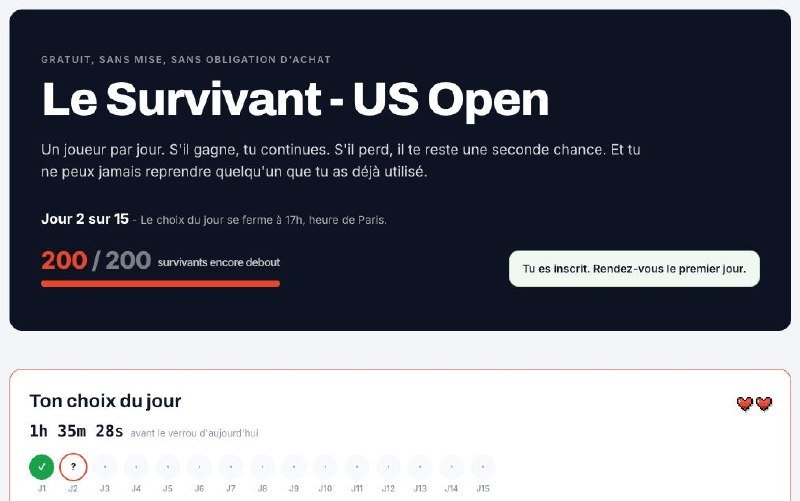 🎾 Le Survivant, jour 2 : il vous reste jusqu'à 17h.